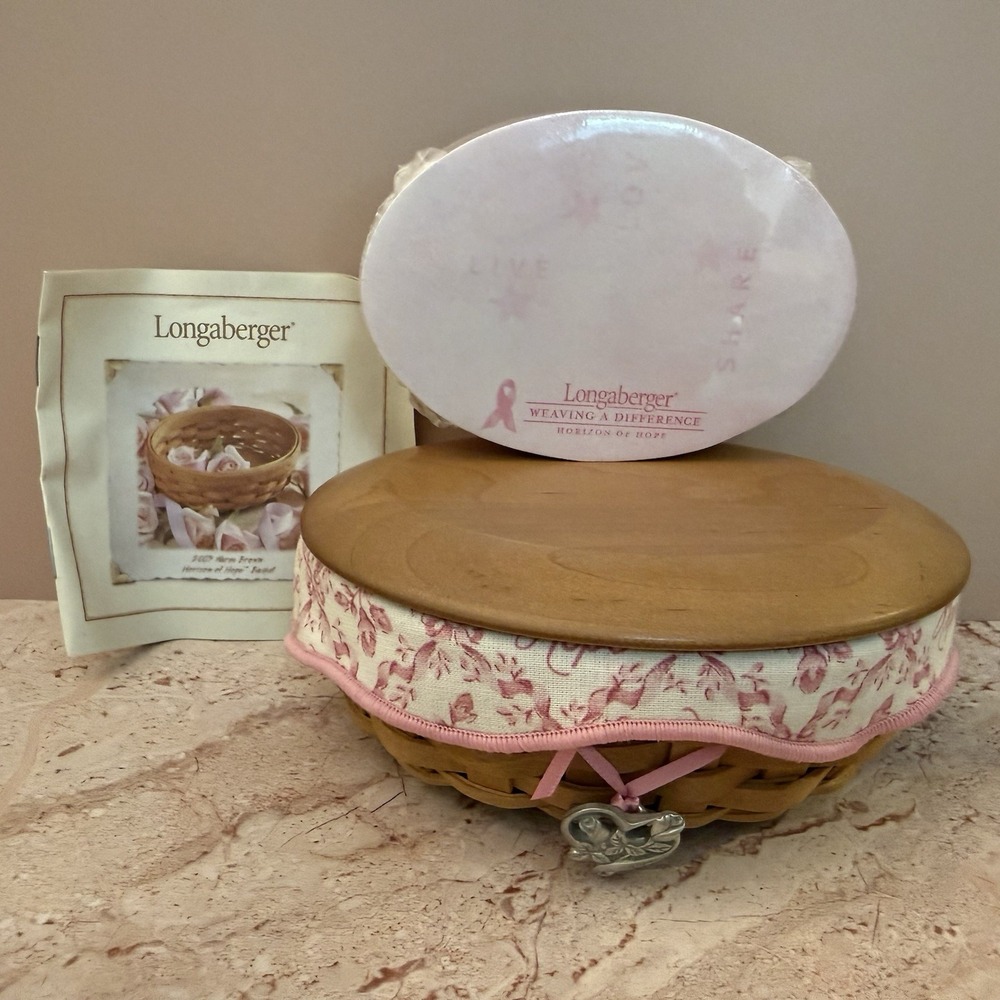 Longaberger 2003 Horizon of Hope Basket Set with Lid Liner and Brooch Tie-On